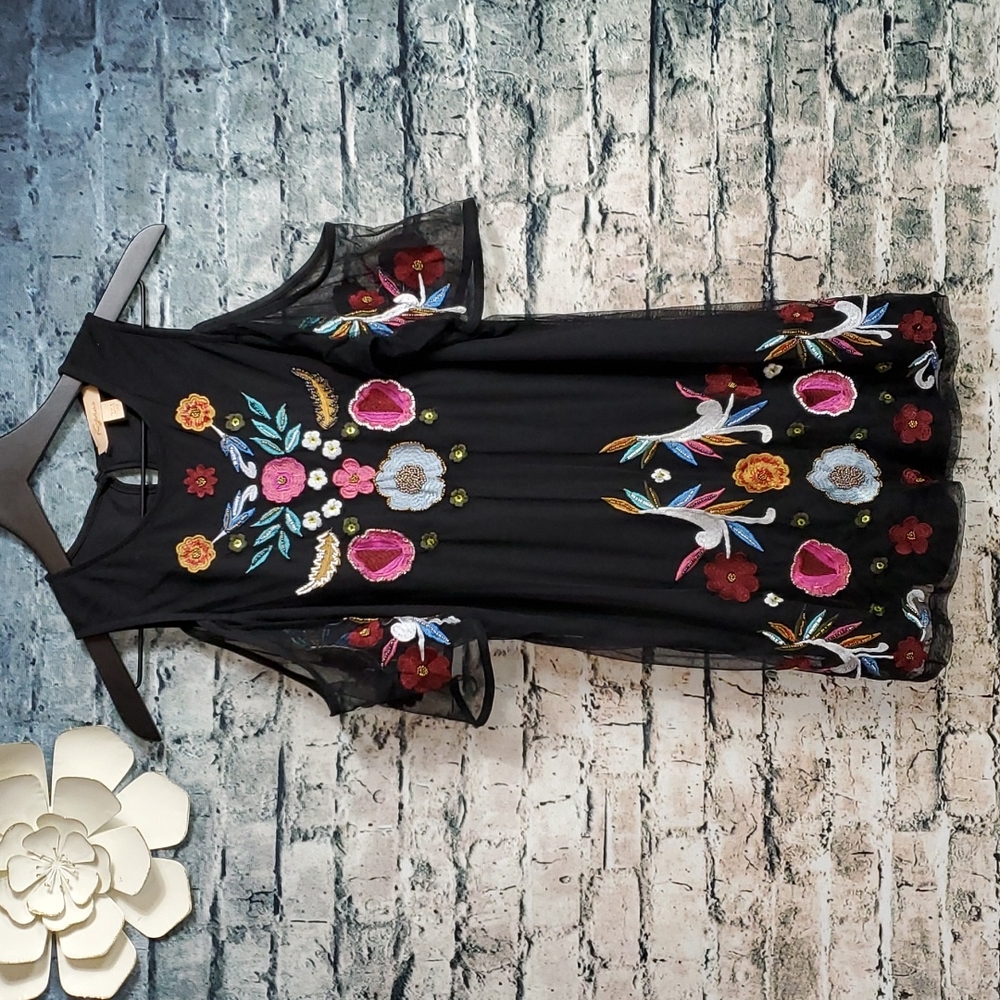 Kyra | Gypsy Boho Prairiecore Ethereal Embroidered Floral Mesh Net Top